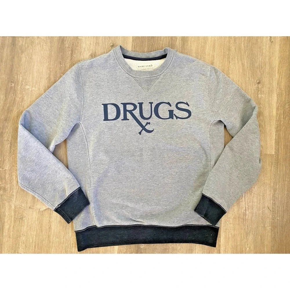 Y2K Marc Ecko Cut Sew Rx DRUGS Crewneck Terry‎ Sweater M Vintage Dark 90s Punk